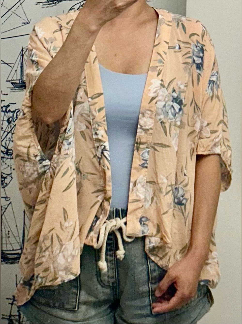 Aritzia Talula Floral Kimono Open Front Lightweight Cover Up Salmon Pink XXS-XS